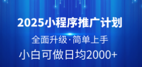 2025小程序推广计划，全面升级，简单上手，日均2000+副业联盟-网创项目资源站-副业项目-创业项目-搞钱项目副业联盟