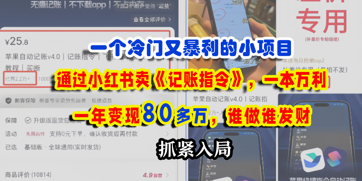 一个冷门又暴利的小项目，通过小红书卖《记账指令》，一本万利，一年变现80多万，谁做谁发财副业联盟-网创项目资源站-副业项目-创业项目-搞钱项目副业联盟